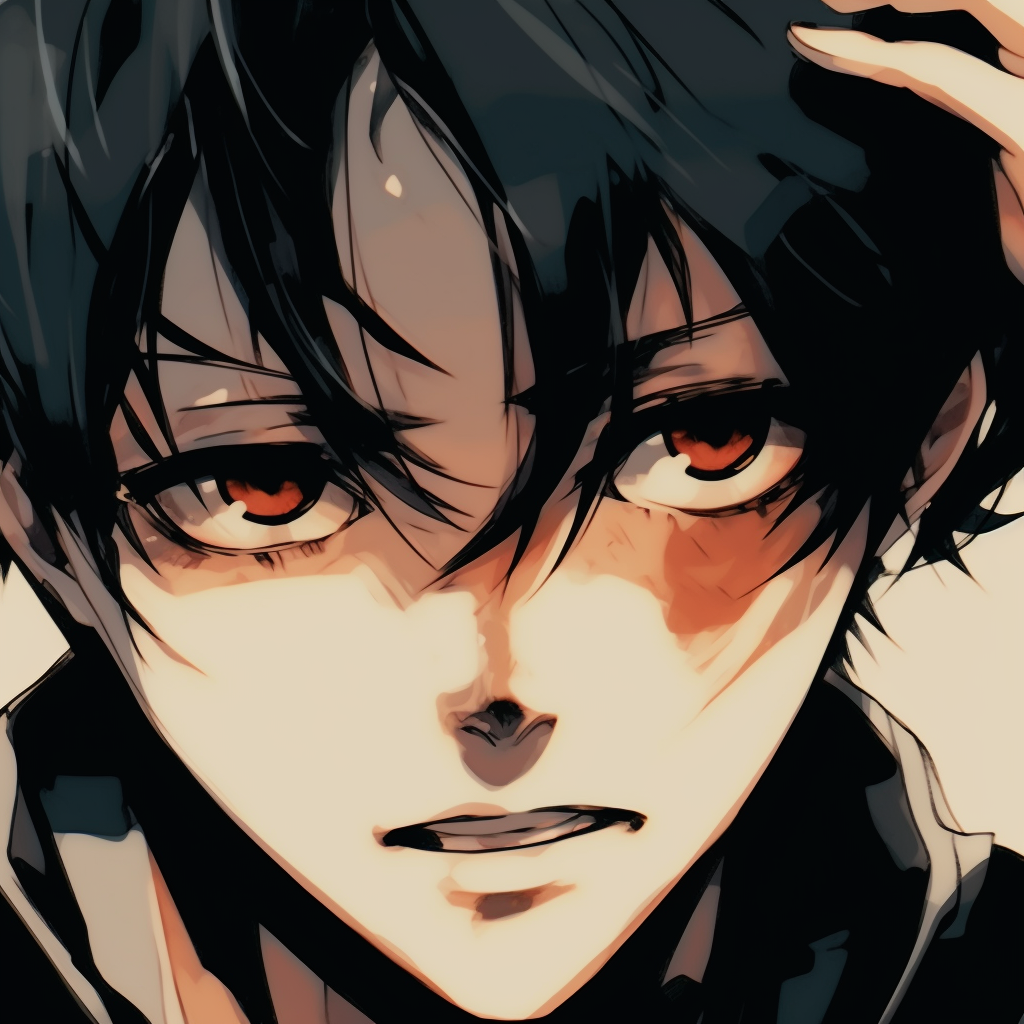 Bleach protagonist displaying an intense look, made distinct with refined line work and color grading. top anime guy pfp aesthetic pfp for discord.