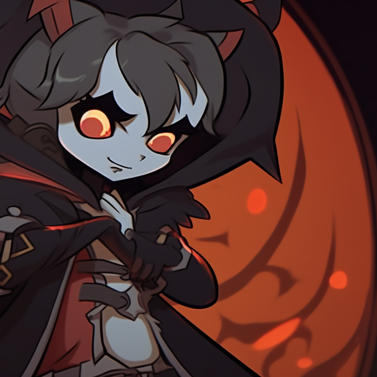 Close-up of Blitzo and Stolas, striking contrasts, showcasing elaborate spooky costumes. blitzo x stolas halloween pfps pfp for discord.