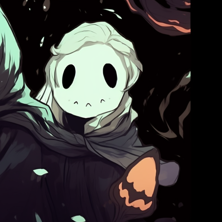 Two ghost characters, spectral auras and gothic attire, floating together. matching ghost pfp halloween theme designs pfp for discord.