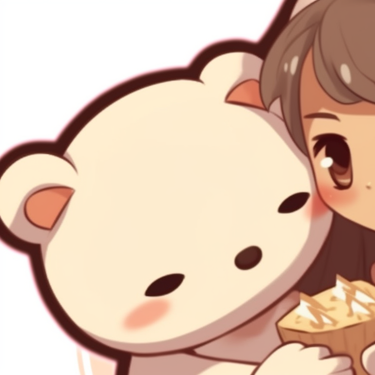 Milk and Mocha hugging each other, soft lines and gentle colors. milk and mocha themed pfp pfp for discord.