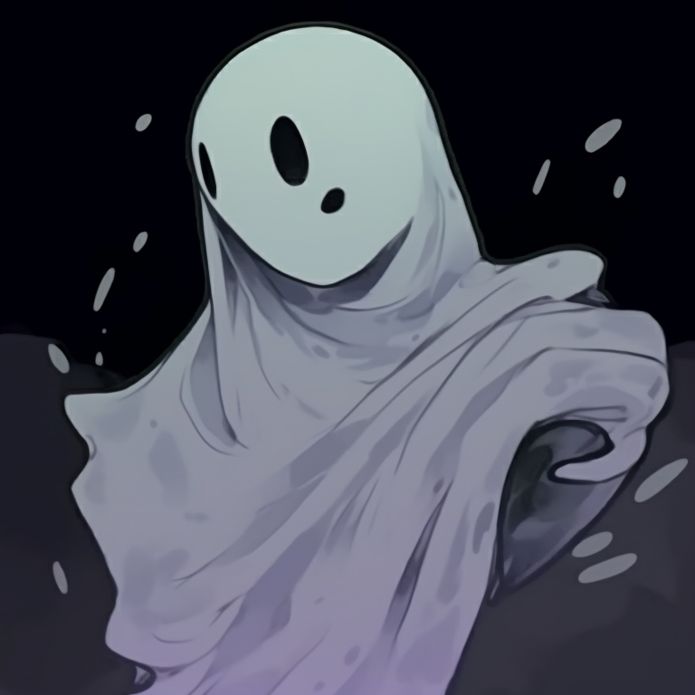 Two playful ghost characters, pastel colors and whimsical style, breezing around each other. ghost pfp design series for halloween theme pfp for discord.