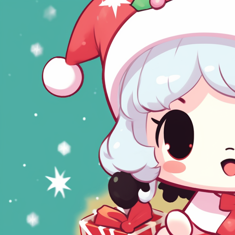 Two Sanrio characters in Christmas-themed outfits, bright colors and simple shapes. matching christmas sanrio pfp videos pfp for discord.