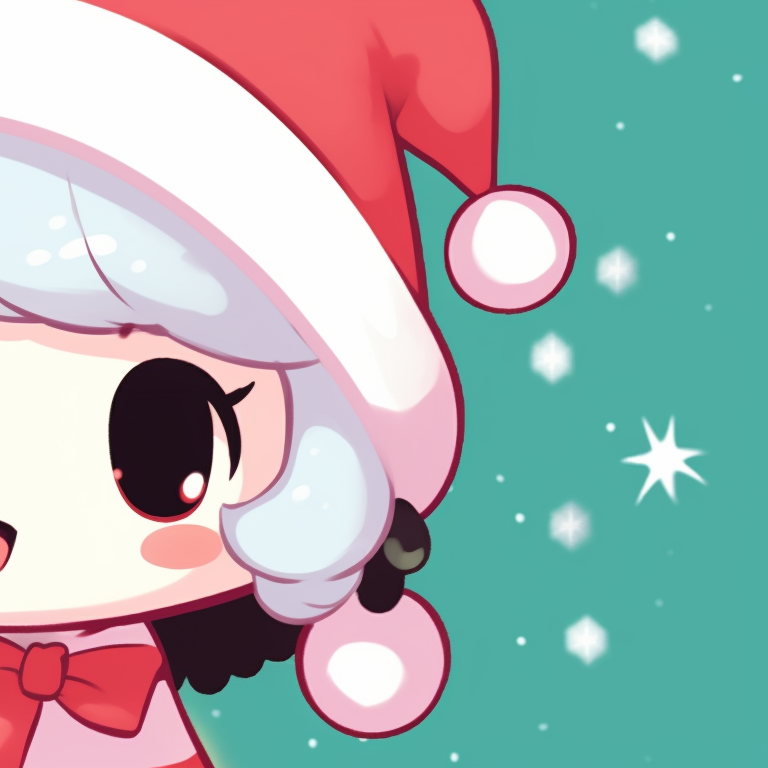 Two Sanrio characters in Christmas-themed outfits, bright colors and simple shapes. matching christmas sanrio pfp videos pfp for discord.