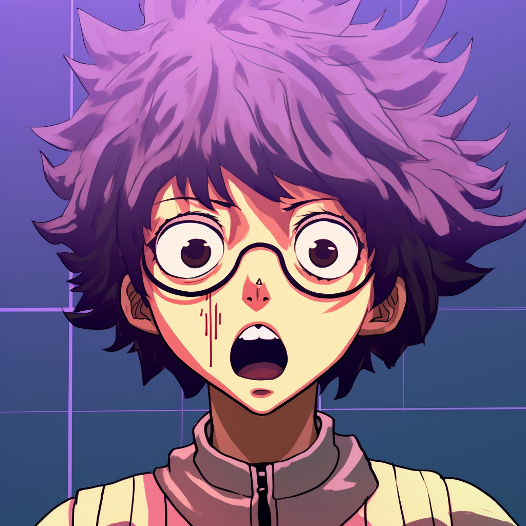 Brainy anime character in a comedic moment of confusion, detailed facial expression and bold outlines. quirky pfp for anime enthusiasts pfp for discord.