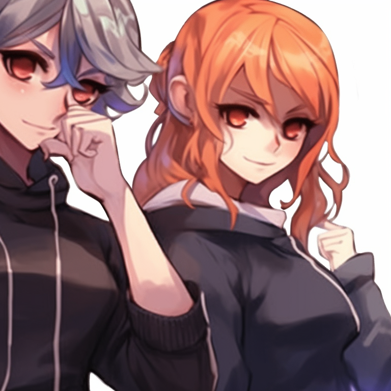 Four characters, each in their unique poses, deep cool tones and vibrant colors. anime pfp matching for group chat pfp for discord.