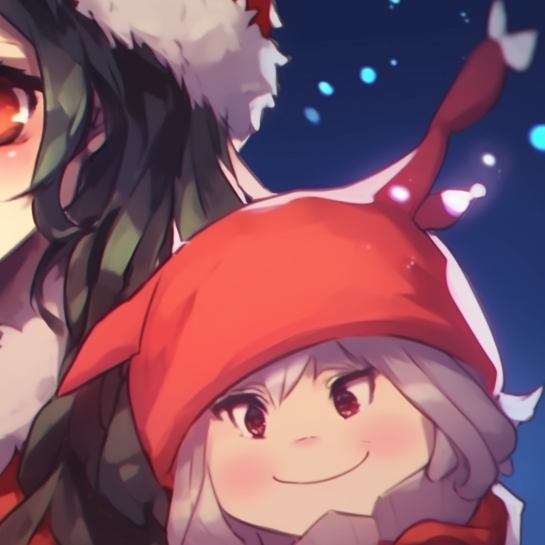 Two characters, under Christmas starlight, locked in a gaze. matching christmas demon slayer pfp characters pfp for discord.