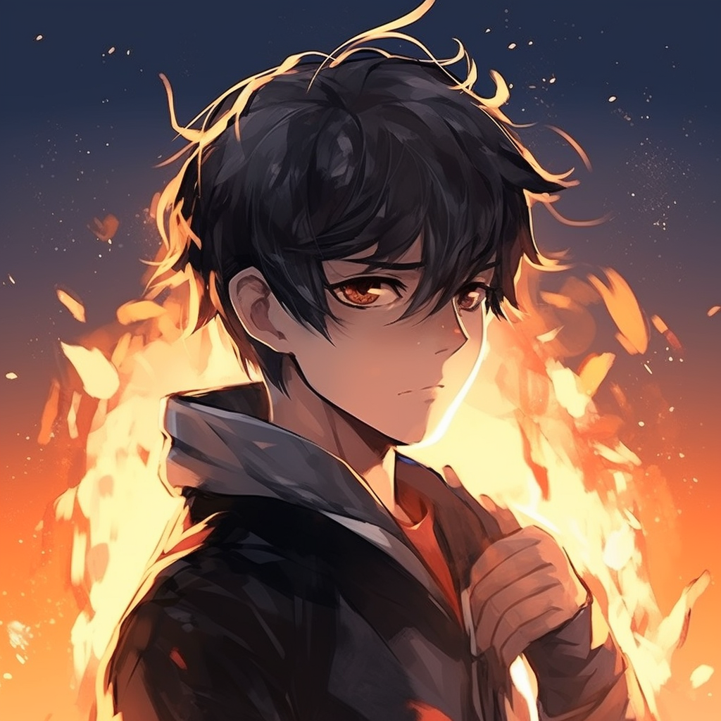 Focused look of an anime hero, delicate facial details and pronounced color palette. premium anime pfp male pfp for discord.