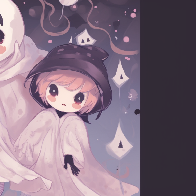 Ghost couple under mistletoe, cool tones and soft lighting, portraying a romantic and festive mood. creative matching christmas pfp ghost themes pfp for discord.