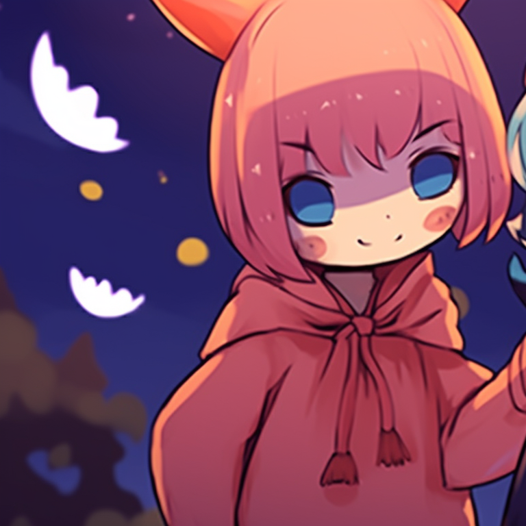 Characters in cute Halloween outfits, pastel palette with playful candy motifs and joyous expressions. cute halloween matching meme pfp for best friends pfp for discord.