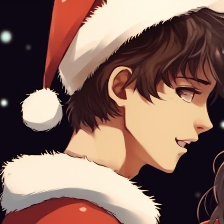 Two characters under the mistletoe, muted tones and tender expressions. preppy matching christmas pfp ideas pfp for discord.