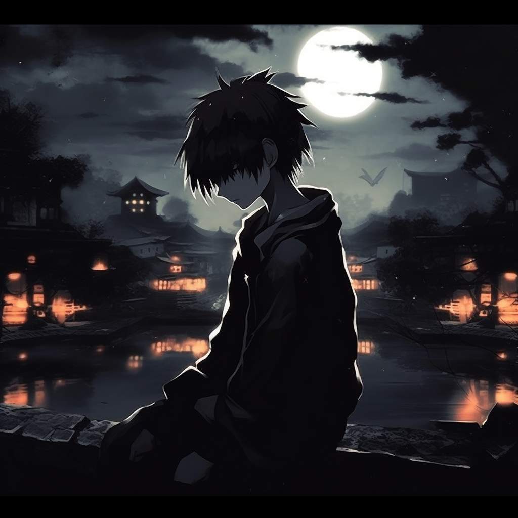 Naruto in a somber pose, cool hues for a melancholic effect. depressed anime pfp features naruto