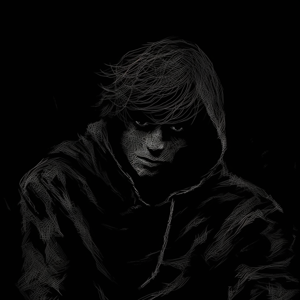 Profile of a anonymous silhouette figure, shrouded in shadows emphasizing the dark and moody aesthetics of the artwork. cryptic dark aesthetic pfp pfp for discord.