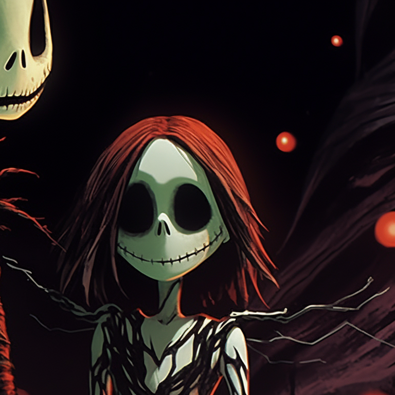 Close-up of two characters in Christmas attires, monochromatic except for startling red dripping details. matching scary christmas pfp horror film art pfp for discord.