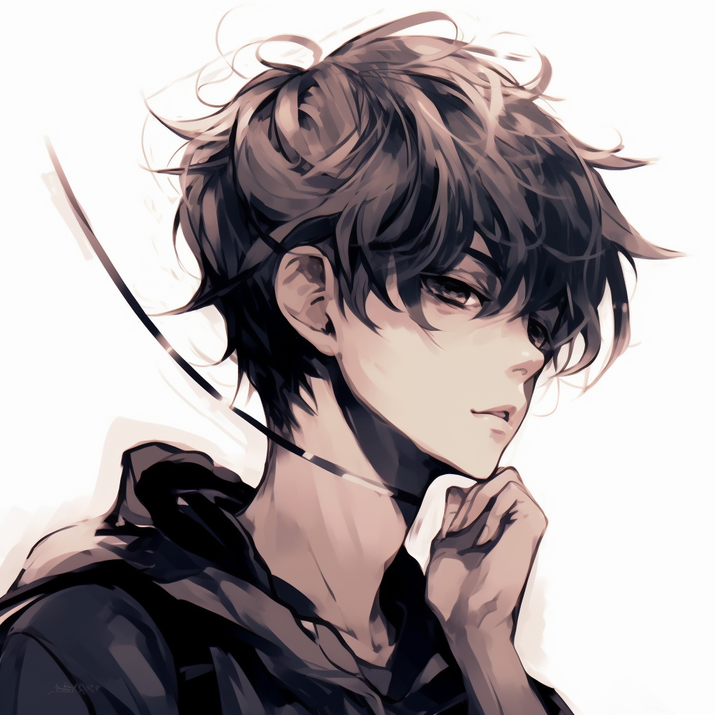 Melancholic looking anime boy, pale colors and detailed hair strands. anime boy pfp ideas pfp for discord.