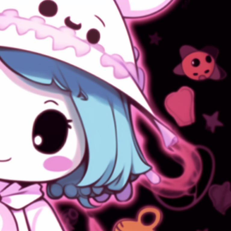 Two anime characters, one appearing peaceful, the other slightly mischievous, both wear darker, Halloween-inspired costumes and makeup. my melody matching pfp halloween theme makeup pfp for discord.