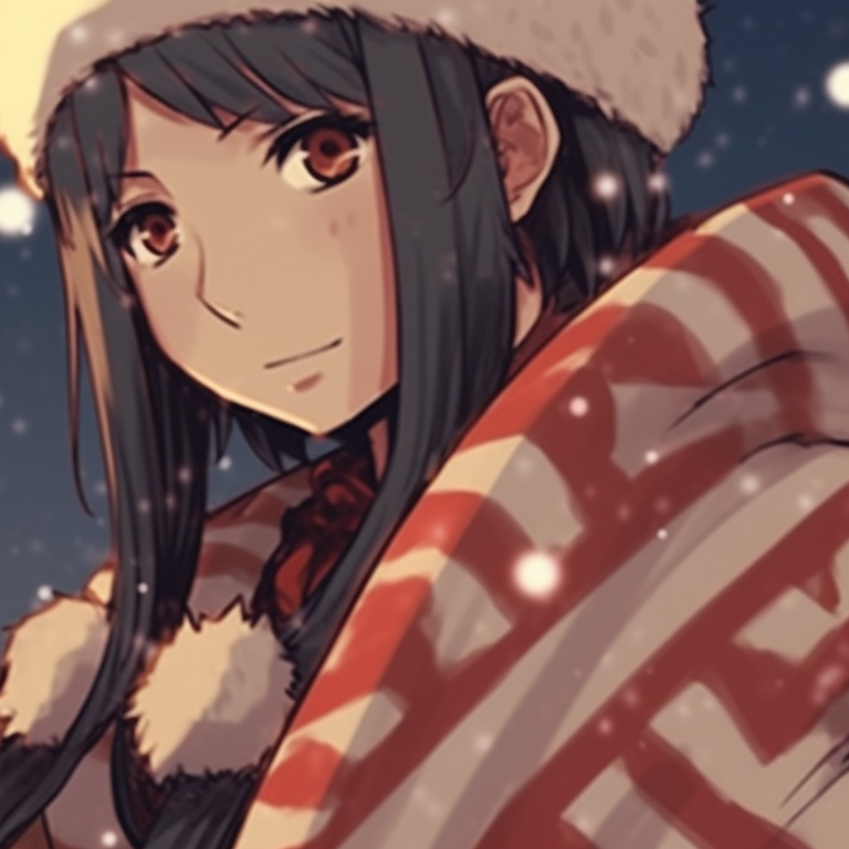 Ino and Shikamaru in harmonizing Christmas outfits, pastel colors highlighting their connection. perfect naruto christmas match-up pfp pfp for discord.