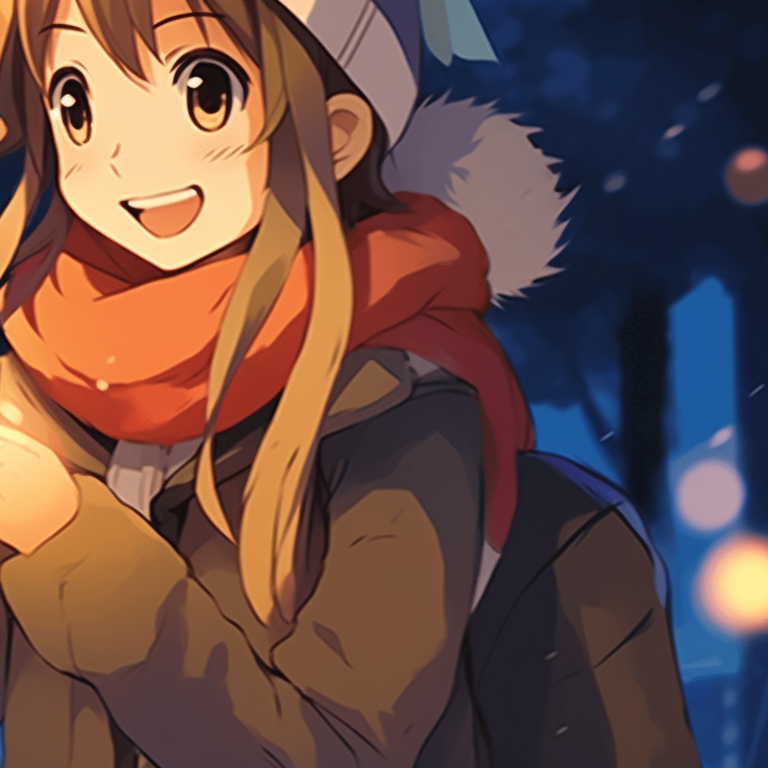 Two characters in winter coats, cool colors and glowing lights, playfully throwing snowballs. cozy matching gif christmas pfp pfp for discord.