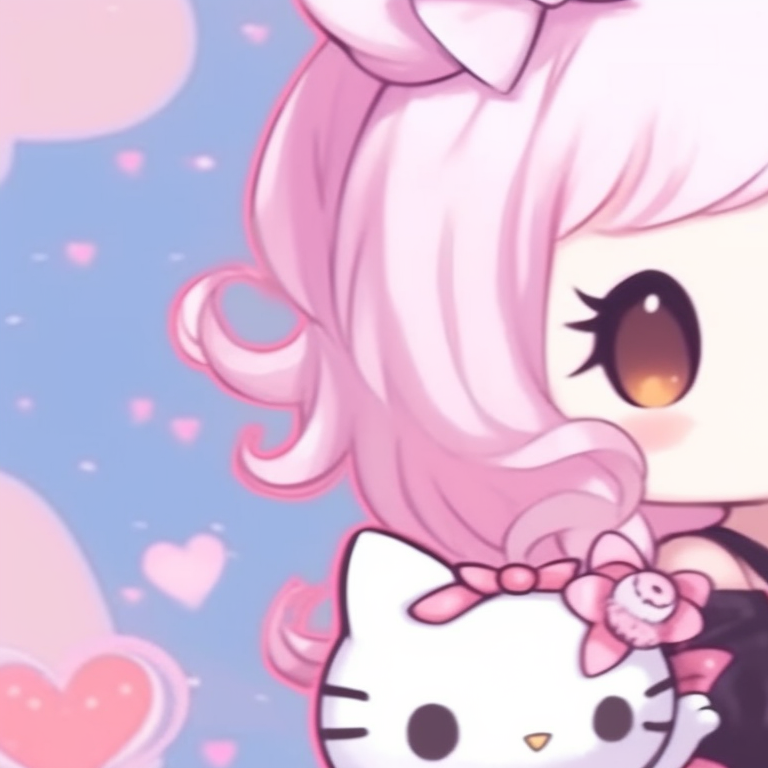 Hello Kitty and friend, vibrant festive attire with colorful decorations. hello kitty and anime characters matching pfp pfp for discord.