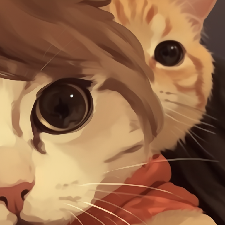 Two characters in matching magical cat outfits, with sparkling effects, soft gradients and vibrant colors. cute cat matching pfp styles pfp for discord.