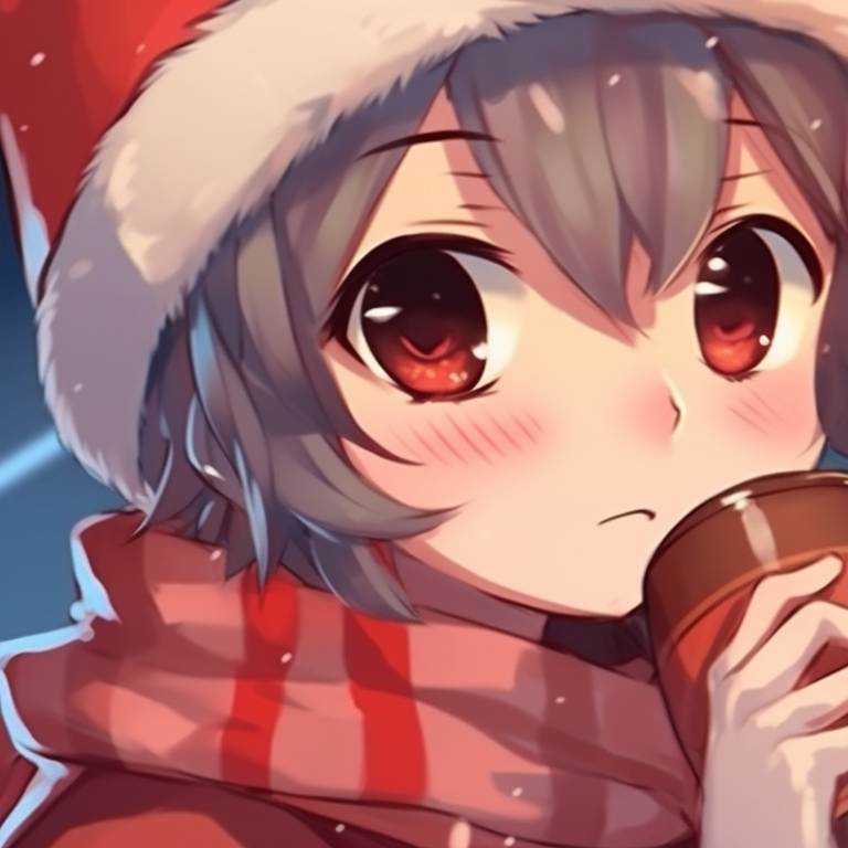 Two characters, serene expressions, against a starry night backdrop, surrounded by glowing holiday lights. trendy matching christmas pfp background designs pfp for discord.