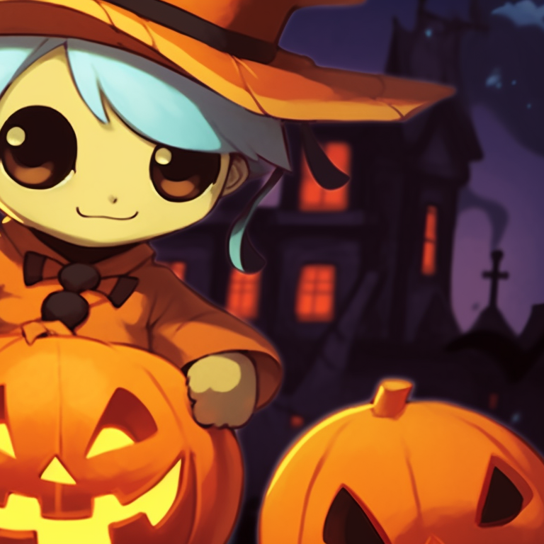 Two Squirtle Pokémon in sunglasses, one with a pumpkin bucket, the other with a ghost costume, standing in front of a haunted mansion. classic matching pokemon pfp with halloween theme pfp for discord.