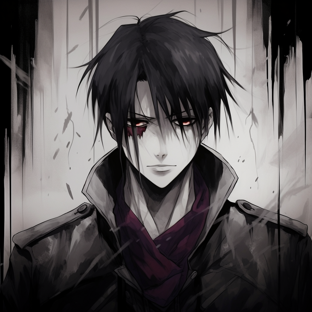 Close-up of Levi's face, intense expression and high detail. male badass anime pfp