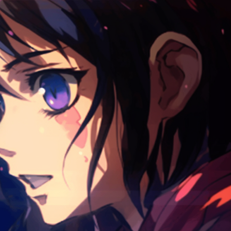 Two characters having a sweet interaction, soft hues and detailed expressions. attractive matching pfp gif pfp for discord.