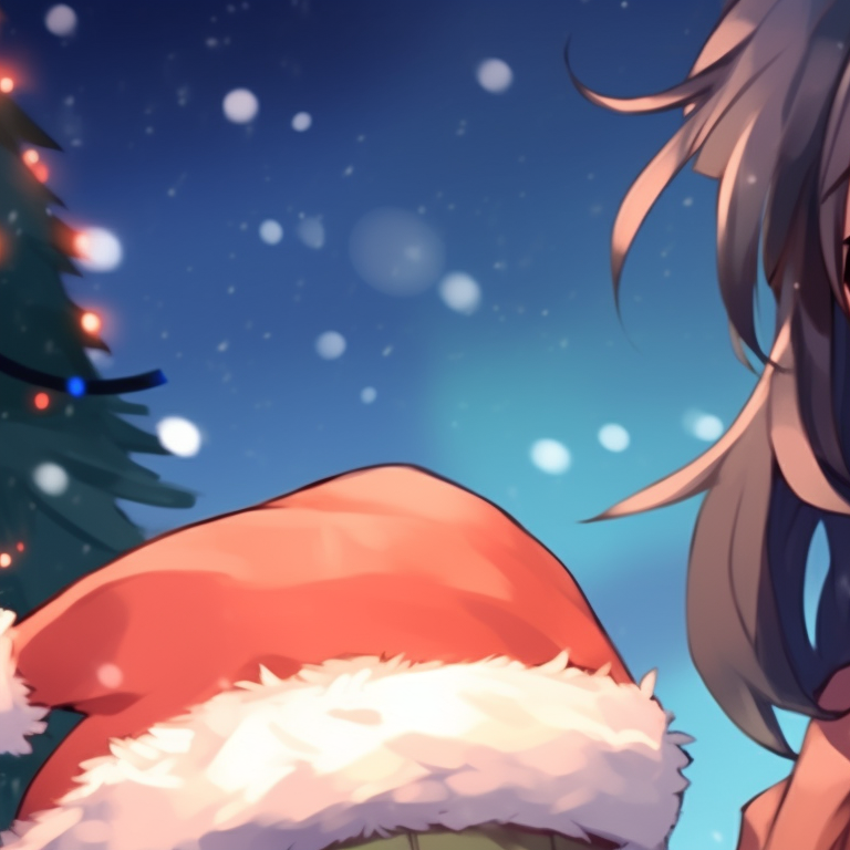 Two characters savoring hot drinks, soft glow of lights and steam, cozy atmosphere with a scattering of snowflakes. seasonal matching pfp christmas pfp for discord.