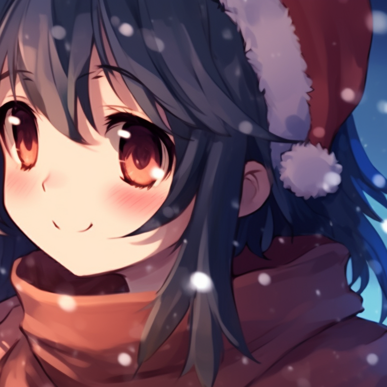 Two characters savoring hot drinks, soft glow of lights and steam, cozy atmosphere with a scattering of snowflakes. seasonal matching pfp christmas pfp for discord.