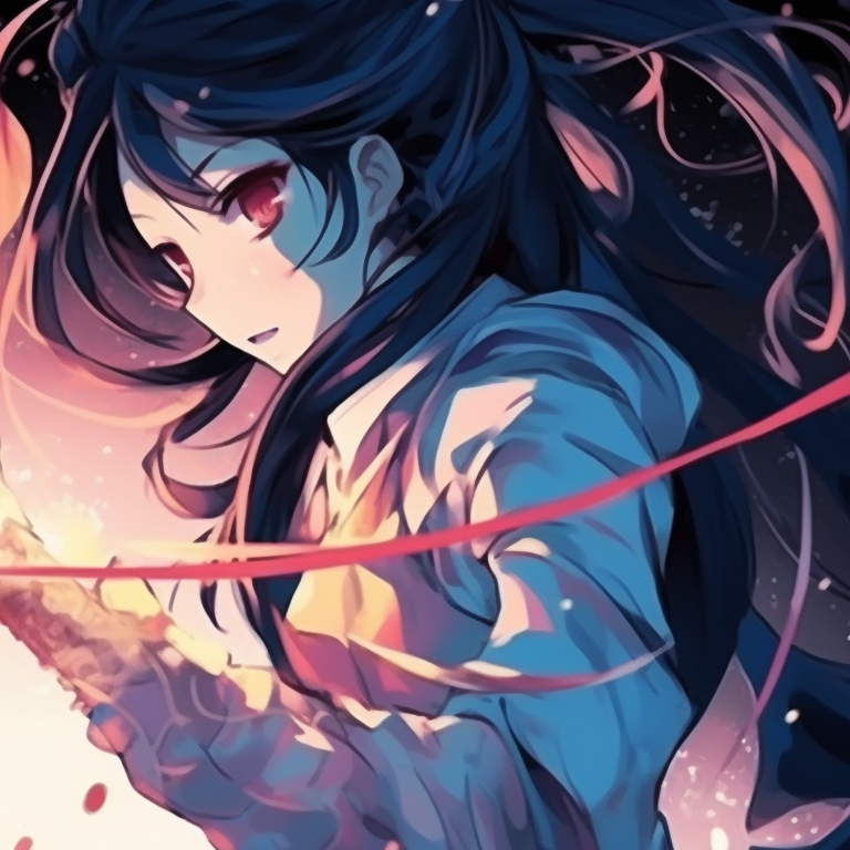 Figures immersed within a mystic aura, intense eyes and flowing garments in rich hues. impressive matching discord pfp pfp for discord.