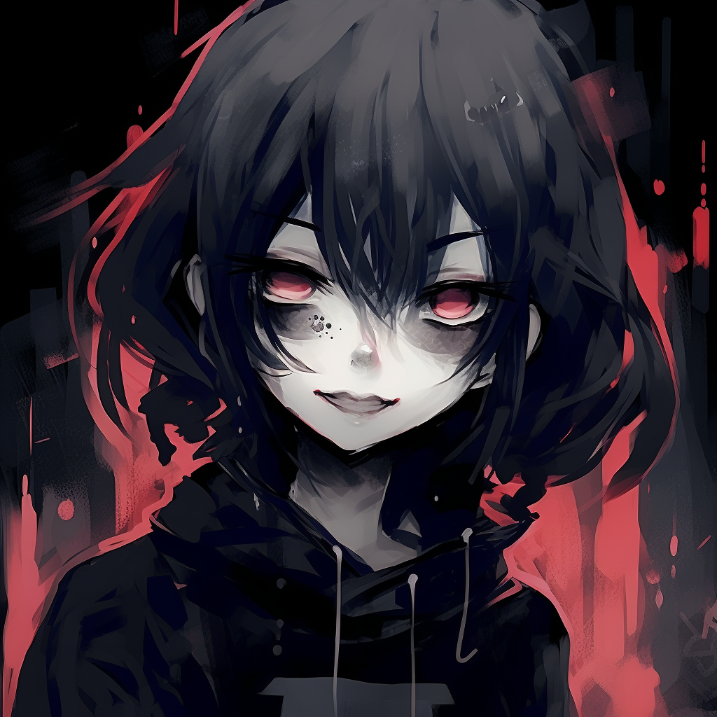 Close-up of a somber emo youth, detailed linework and distinctive eye style. iconic emo pfp anime