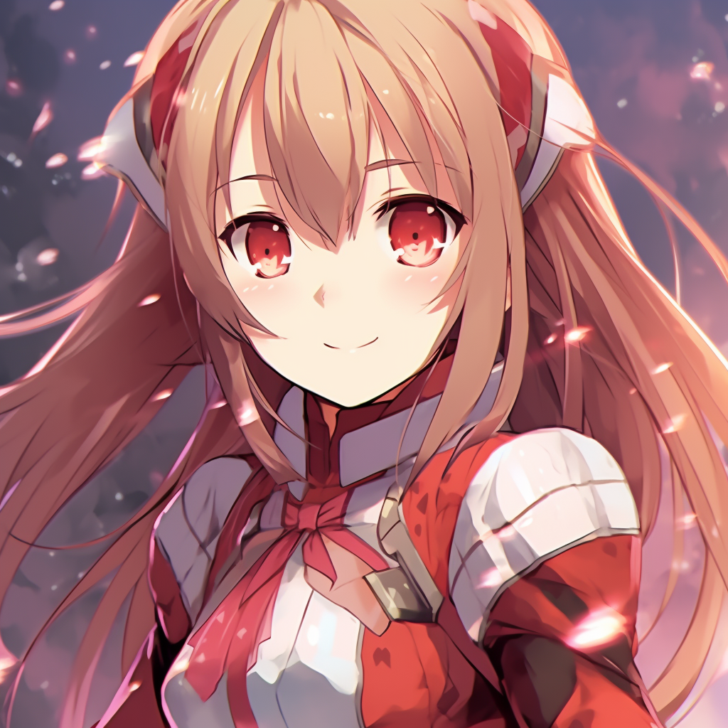 Asuna Yuuki in her Knights of the Blood uniform, vivid colors and sharp lines. popular female anime pfp pfp for discord.