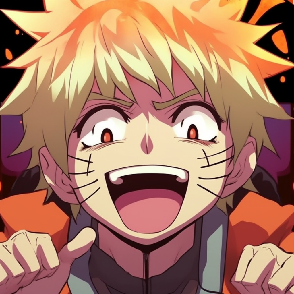Naruto with a goofy expression, distinct animation outlines and vivid colors. unforgettable anime pfp funny pfp for discord.