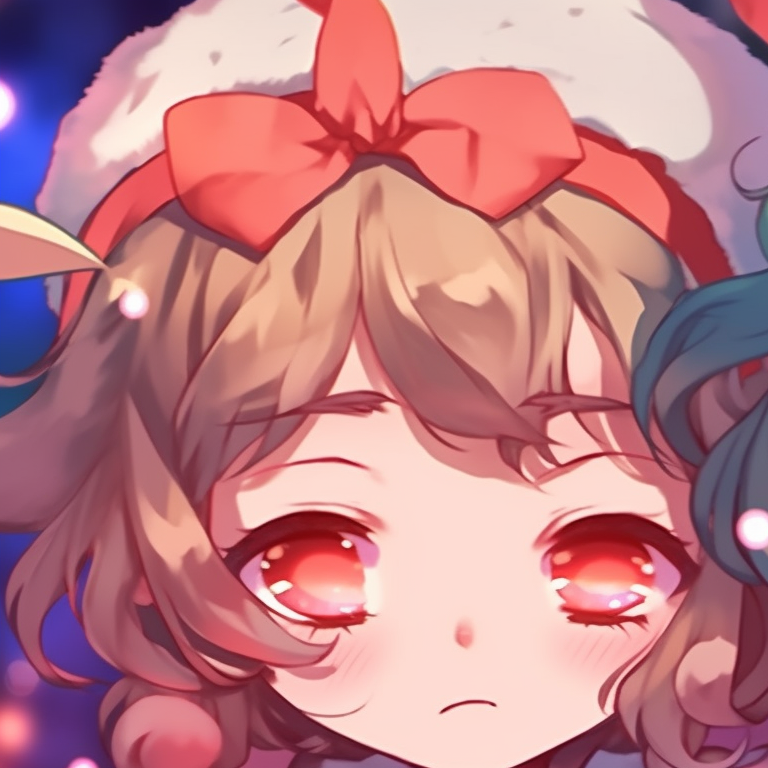 Two characters, luminescent decorations and starry backdrop, spreading Christmas spirit. latest matching christmas themed pfp pfp for discord.