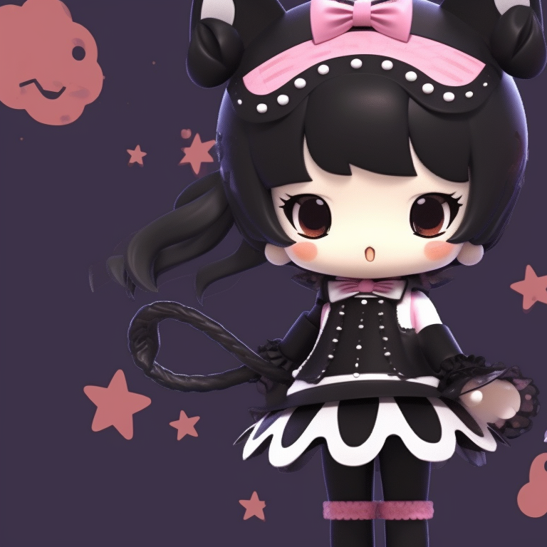 Two Kuromi characters sharing candy corn, the image has a fun vibe with bright colors. kuromi matching pfp halloween theme accessories pfp for discord.