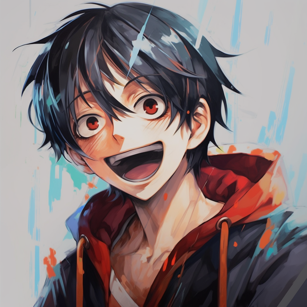 Close-up of Luffy with a mischievous smile, high contrast and vibrant colors. humorous male anime pfp