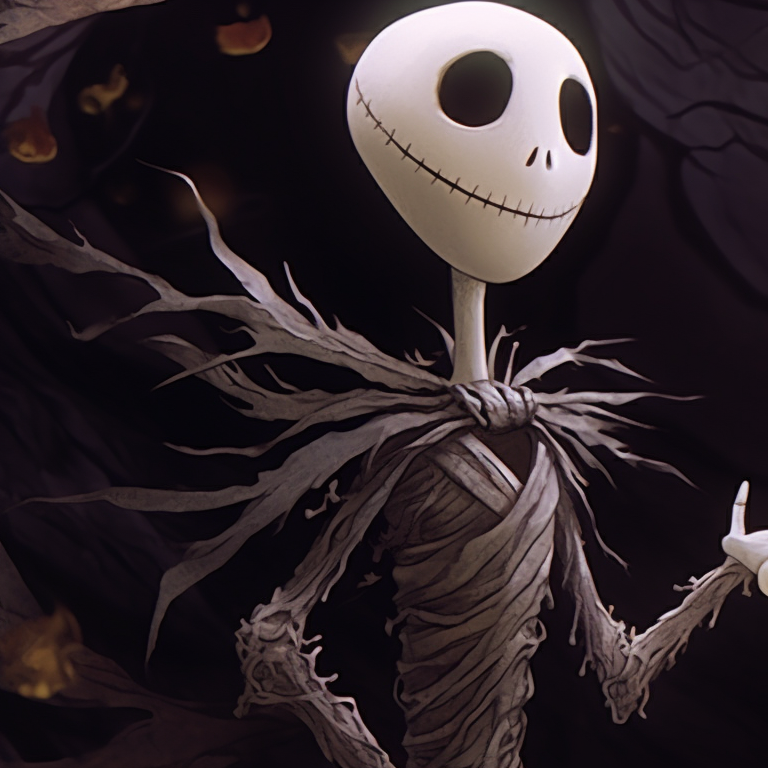 The Pumpkin King and his rag doll love, standing back to back, vivid pumpkin-orange backdrop enhancing their contrasting outfits. nightmare before christmas halloween theme matching pfp guide pfp for discord.