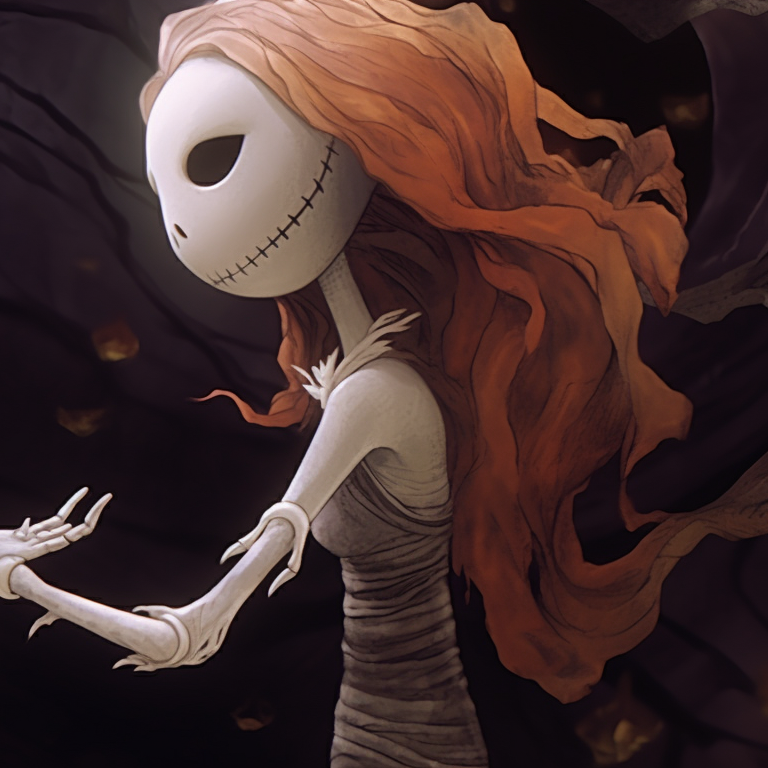 The Pumpkin King and his rag doll love, standing back to back, vivid pumpkin-orange backdrop enhancing their contrasting outfits. nightmare before christmas halloween theme matching pfp guide pfp for discord.