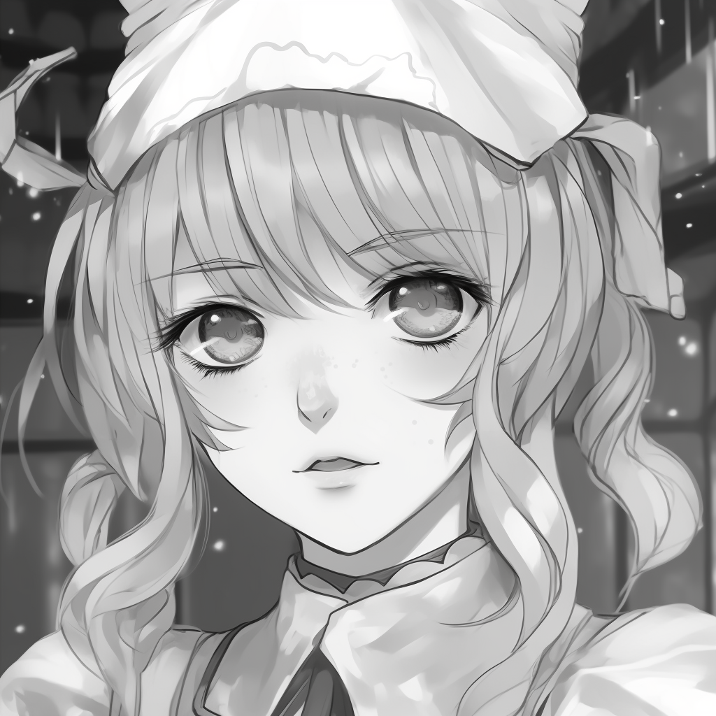 Anime maid in a monochrome scheme, using sharp contrasts and defined lines. creative white anime pfp ideas
