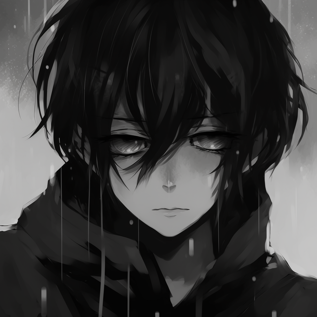 A shrouded-in-mystery boy etched in black and white, bringing about a sense of intrigue. eminent black and white anime boy pfp pfp for discord.