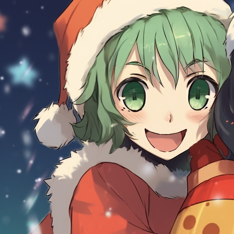 Two characters ready for battle, contrasting rich colors with snowflakes detail. awesome matching demon slayer christmas pfp collection pfp for discord.