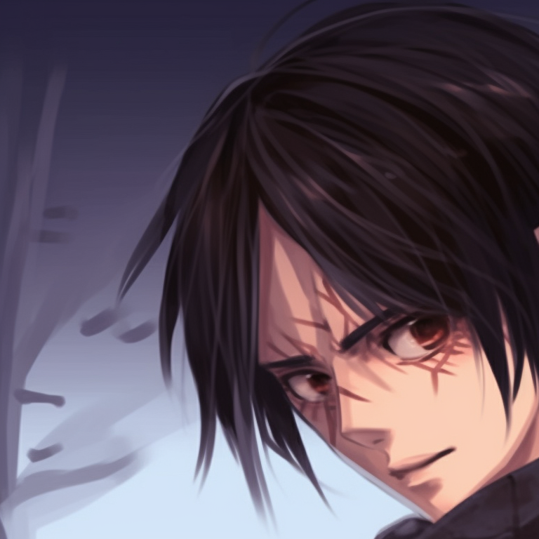 Eren and Mikasa hidden in the shadows, wearing hauntingly themed costumes, use of high contrast and detailed shadows. halloween themed eren and mikasa matching pfp pfp for discord.