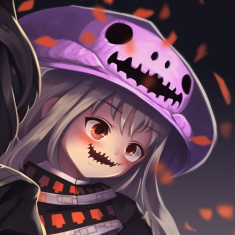 Obanai and Mitsuri in Halloween themed outfits, bright contrasting colors. obanai mitsuri halloween theme amazing matches pfp for discord.