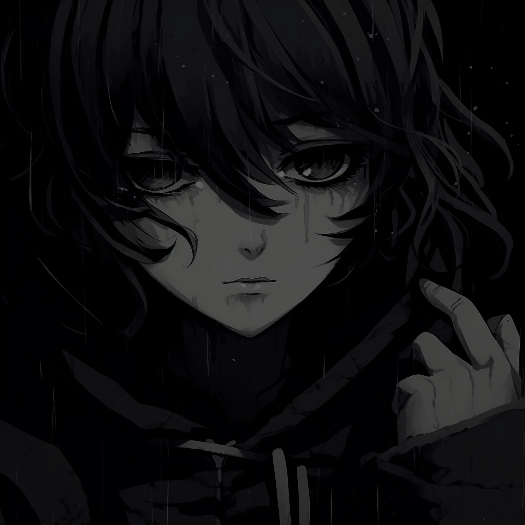 Anime boy shrouded in mystery, dark tones and heavy shadows. mysterious dark anime pfp boy