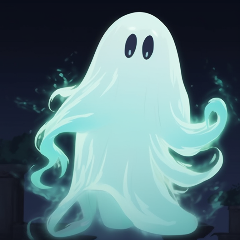Close-up of two ghost characters, haunting expressions and chilling ambiance. history of ghost pfp for halloween pfp for discord.