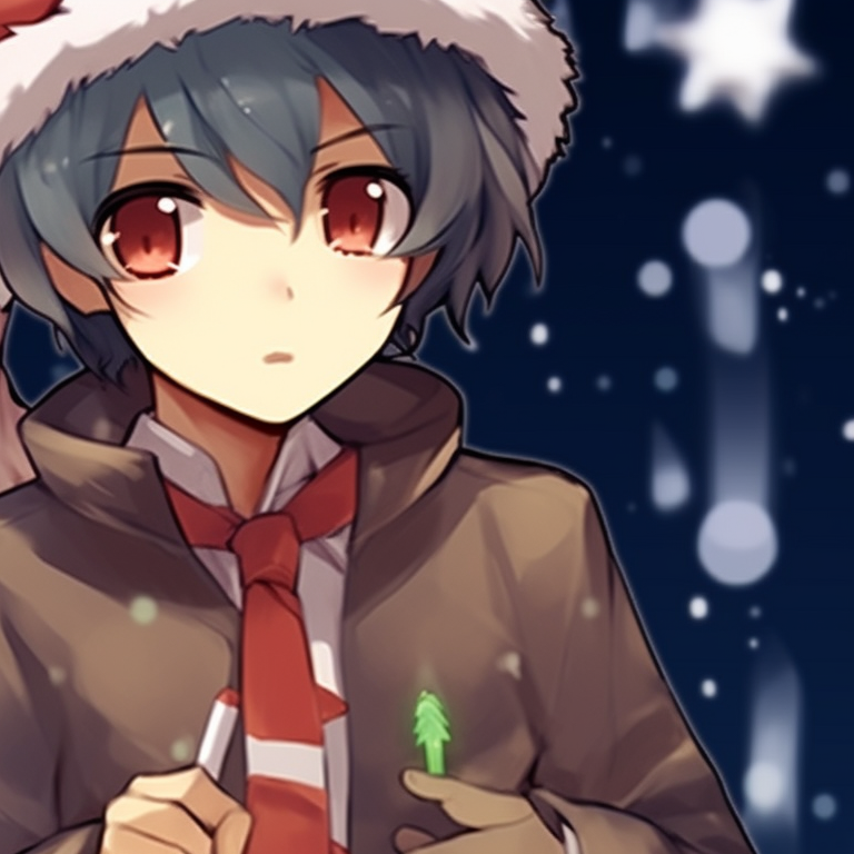 Two characters with candy canes, playful mood, bright colors, and lively detailing. top matching christmas anime boy pfp pfp for discord.