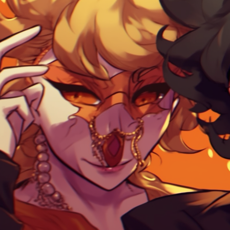 Two characters with pumpkin-themed Stands, bold lines and splashes of orange and gold. jjba themed halloween matching pfp pfp for discord.