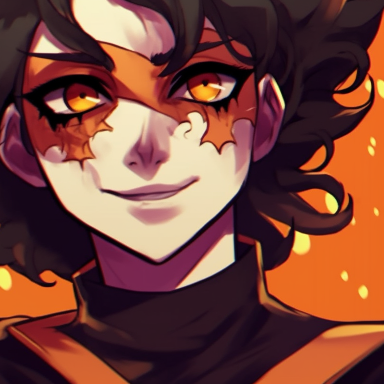 Two characters with pumpkin-themed Stands, bold lines and splashes of orange and gold. jjba themed halloween matching pfp pfp for discord.