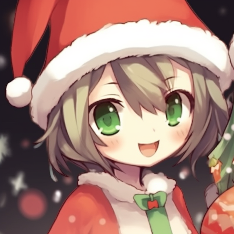 Two characters in elf costumes, vibrant colors and an excited aura. playful matching christmas pfp cartoon pfp for discord.