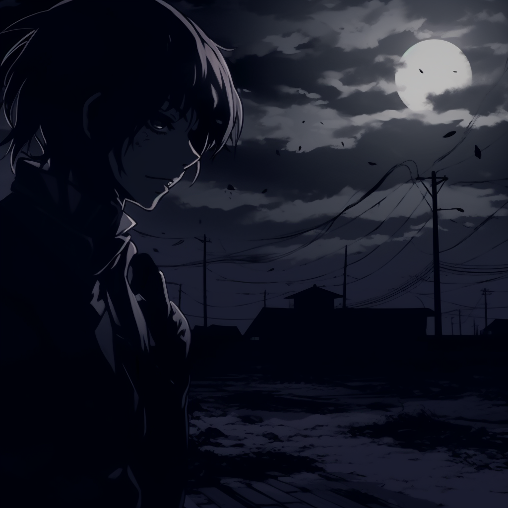 Anime character with a piercing gaze, highlighted by dark shadows and subtle highlights. dark aesthetic anime pfpHD, free download